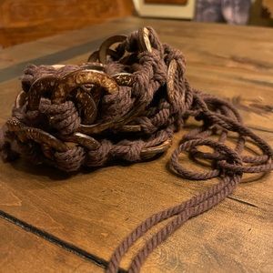 Brown Macrame Belt w/ Brown Hoops